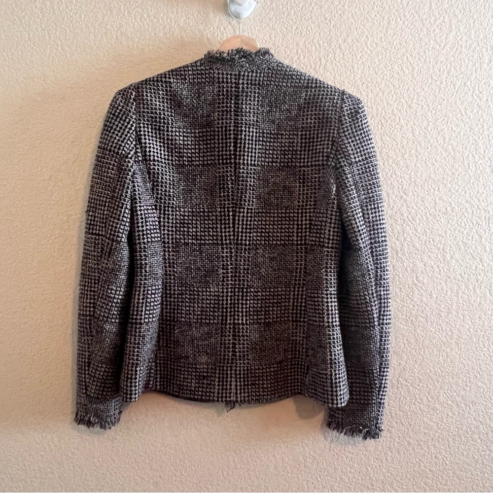 Rebecca Taylor Patchwork Houndstooth Fringe Trim Jacket Size 2 - Picture 6 of 10